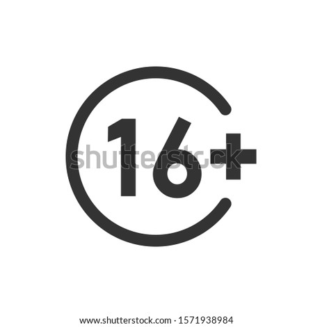 Sixteen plus icon in flat style. 16+ vector illustration on white isolated background. Censored business concept.