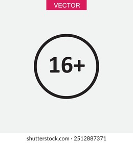 Sixteen plus icon, vector flat black trendy style illustration for web and app..eps