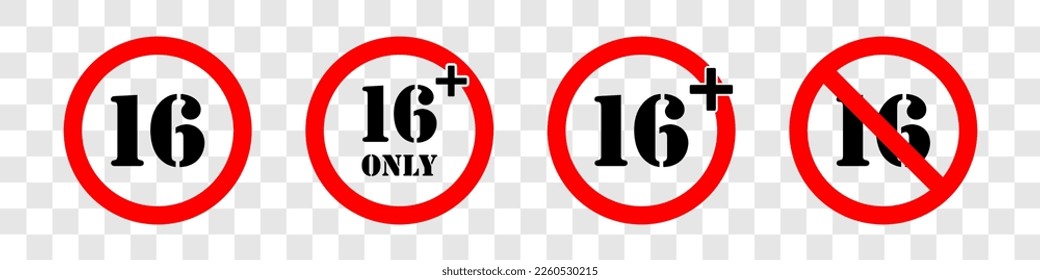 Sixteen plus only. Under 16 are not allowed. Censored concept. Vector set