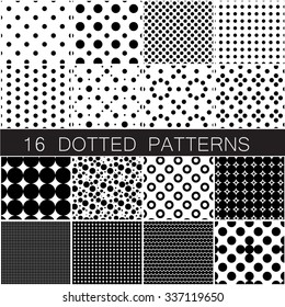 Sixteen polka dot seamless patterns. 