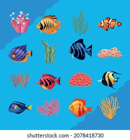 sixteen sealife underwater set icons