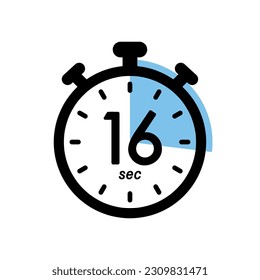 sixteen seconds stopwatch icon, timer symbol, 16 sec waiting time vector illustration