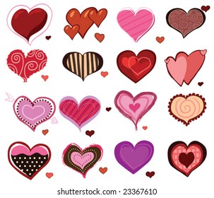 Sixteen valentine's hearts