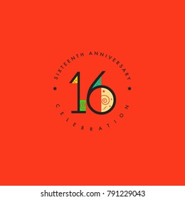 Sixteen years, 16th Anniversary Celebration Logo Design, Number 16 Icon Vector Template.