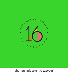 Sixteen years, 16th Anniversary Celebration Logo Design, Number 16 Icon Vector Template.