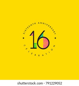 Sixteen years, 16th Anniversary Celebration Logo Design, Number 16 Icon Vector Template.