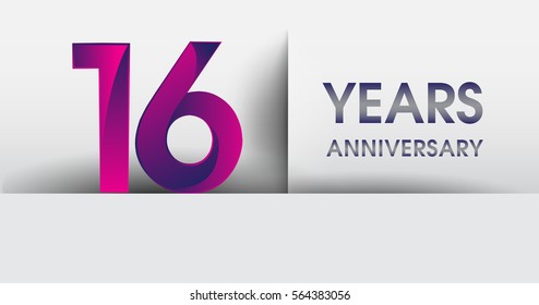 sixteen years Anniversary celebration logo, flat design isolated on white background, vector elements for banner, invitation card for 16th birthday party