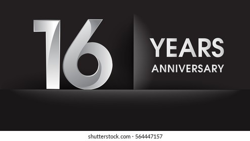 sixteen years Anniversary celebration logo, flat design isolated on black background, vector elements for banner, invitation card for celebrating 16th birthday party