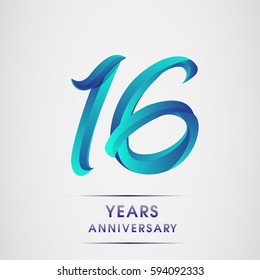 sixteen years anniversary celebration logotype blue colored isolated on white background. 16th birthday logo for invitation card, banner and greeting card