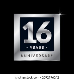 Sixteen Years Anniversary Celebration Luxury Black and Silver Logo Emblem Isolated Vector