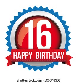 Sixteen years happy birthday badge ribbon