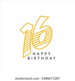 Sixteen,16 Logo, 16th Happy birthday, 16th years anniversary, Sixteen Birthday handwritten. Happy Birthday card.