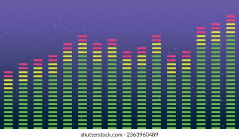 Sixteen-band graphic equalizer. Green Equalizer with red peak values.