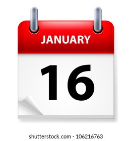 Sixteenth January in Calendar icon on white background