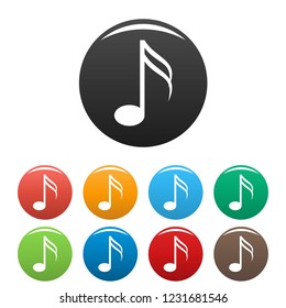 Sixteenth music note icons set 9 color vector isolated on white for any design