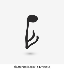 Sixteenth music note reversed. Flat vector stock illustration