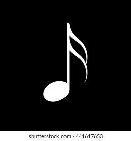 Sixteenth music note vector icon, white on black background