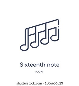 sixteenth note icon from music and media outline collection. Thin line sixteenth note icon isolated on white background.