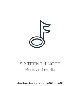 Sixteenth note icon. Thin linear sixteenth note outline icon isolated on white background from music and media collection. Line vector sign, symbol for web and mobile