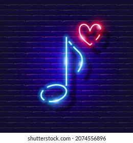 Sixteenth Notes Neon Icon. Music Glowing Sign. Love Music Concept. Vector Illustration For Sound Recording Studio Design, Advertising, Signboards, Vocal Studio