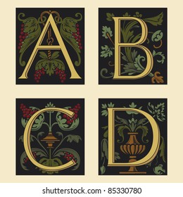 Sixteenth-Century alphabet A B C D in editable vector file