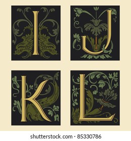 Sixteenth-Century alphabet I J K L in editable vector file