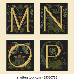 Sixteenth-Century alphabet M N O P in editable vector file