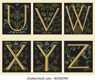 Sixteenth-Century alphabet U V W X Y Z in editable vector file