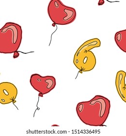 Sixth anniversary background with pink heart shaped balloons and golden numbers ballons. Number six among hearts. Repeating pattern for cards, backgronds, banners and wallpapers.