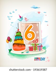 Sixth Birthday card. Birthday cake and photos