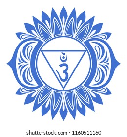 The sixth blue chakra. Mandala for meditation and yoga.