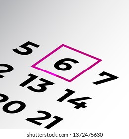 sixth day of the calendar vector, isometric calendar 