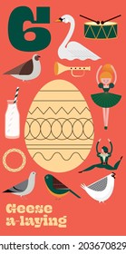 Sixth day of Christmas of the Twelve days of Christmas design template vector, illustration