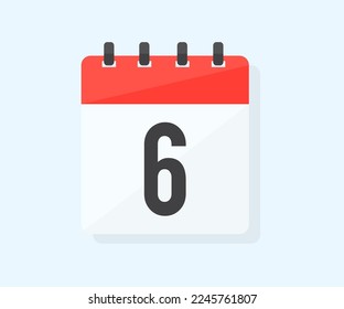 The the sixth day of the month with date 6 logo design. Calendar icon flat day 6. Reminder symbol. Event schedule date. Schedule planning. Meeting appointment time vector design and illustration.
