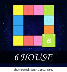 The sixth house in the horoscope. Starry background. Astrology. Vector illustration.
