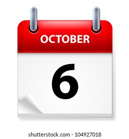 Sixth October in Calendar icon on white background