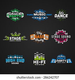 Sixth Set Music Equalizer Emblem Vector On Dark Background. Modern Colorful Logo Collection. Sound System Illustration.