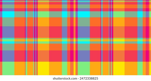 Sixties plaid fabric background, eps pattern textile texture. Kid vector seamless check tartan in bright and orange color.