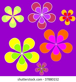 Sixties style background illustration with coloured flowers