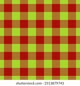 Sessenta textura plano de fundo, tecido vetor sem emenda. Padrão de pano verificar tecido tartan na paleta de cores de cal e vermelho.