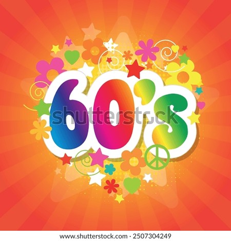 Sixties typography with flowers and hearts