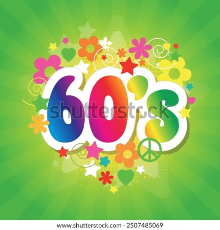 Sixties typography with flowers and hearts
