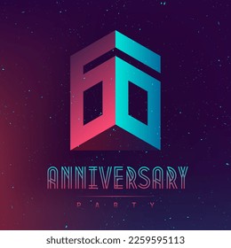 The sixtieth anniversary party. Electronic music fest. Space poster. Background with Abstract gradients. Club party invitation flyer with number 60.