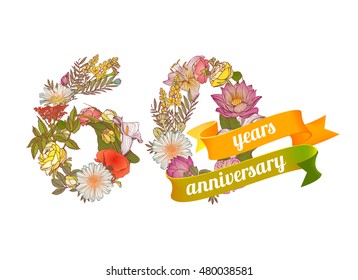 sixty (60) years anniversary sign of floral digits