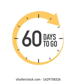 Sixty days to go icon. Round symbol with yellow arrow.