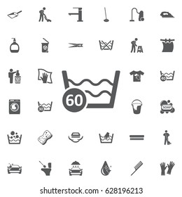 Sixty degrees washing laundry icon on the white background. Set of cleaning icons