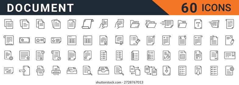Sixty different document icons related to Page Printer era are displayed in a grid, showcasing various styles and formats, symbol Page Printer era document related concepts and ideas effectively in a single visual representation.