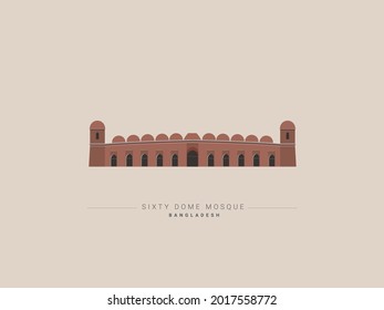 Sixty Dome Mosque Bangladesh Vector Illustration 