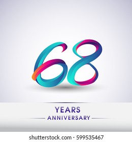 sixty eight years anniversary celebration logotype blue and red colored, 68th birthday logo on white background