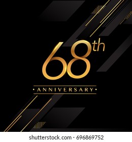 sixty eight years anniversary celebration logotype. 68th anniversary logo golden colored isolated on black background, vector design for greeting card and invitation card.